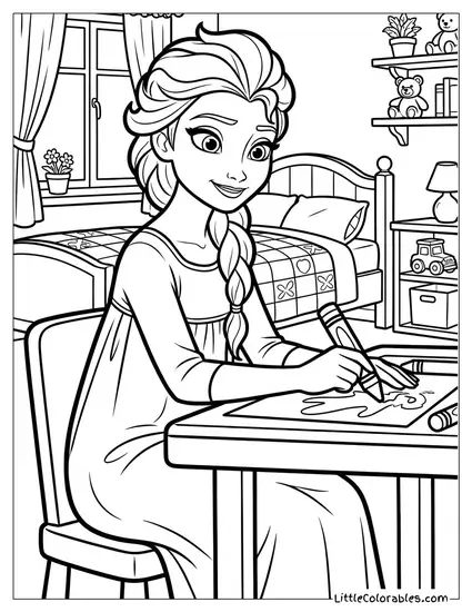 Elsa Wearing Her Purple Nightgown Coloring Page