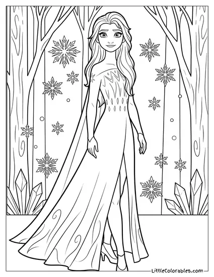 Elsa Wearing Her White Spirit Dress Coloring Page