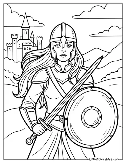 Eowyn Shieldmaiden Holding a Sword Coloring Page