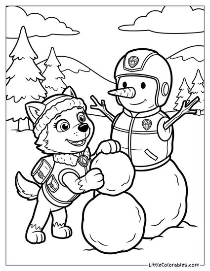 Everest Building a Snowman That Looks Like Ryder PAW Patrol Coloring Page