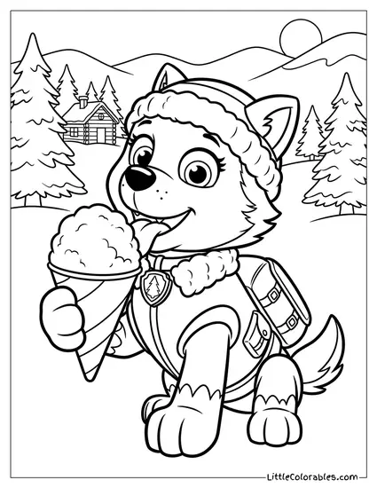 Everest Eating a Snow Cone PAW Patrol Coloring Page