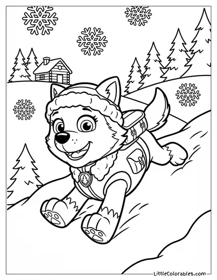 Everest Sliding in the Snow PAW Patrol Coloring Page