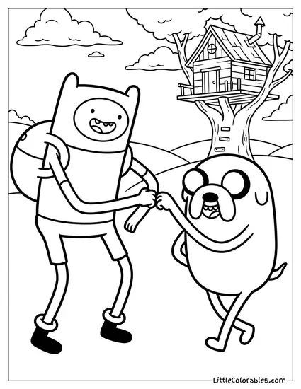 Finn and Jake Fist Bumping Coloring Page