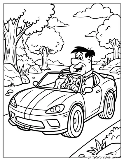 Fred Flintstone Driving a Modern Sports Car Coloring Page