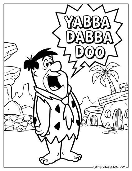 Fred Flintstone Yelling Yabba Dabba Doo Coloring Page
