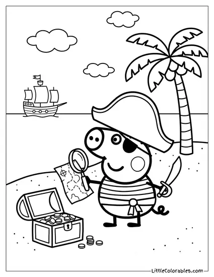 George Pig Dressed as a Pirate Looking for Treasure Coloring Page