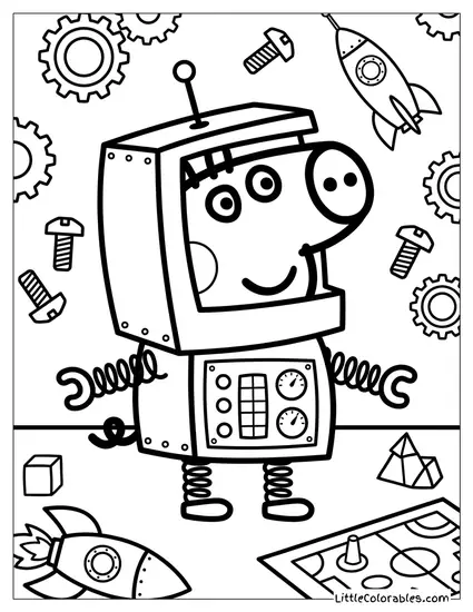 George Pig Dressed as a Robot Coloring Page