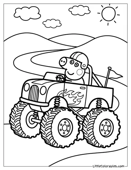 George Pig Driving a Monster Truck Coloring Page