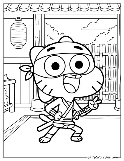 Gumball Watterson Dressed as a Ninja Coloring Page