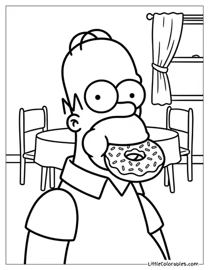 Homer Simpson Eating a Pink Donut Coloring Page