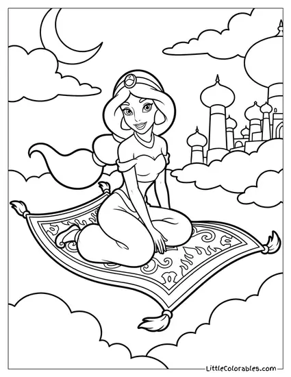 Jasmine Flying on a Magic Carpet Coloring Page