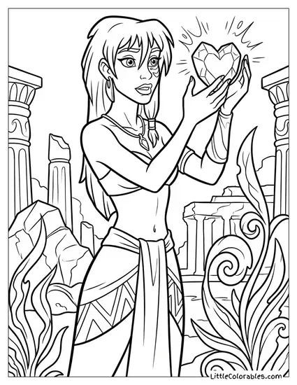 Kida Showing the Heart of Atlantis Coloring Page