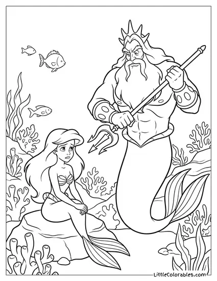 King Triton Scolding Ariel Coloring Page