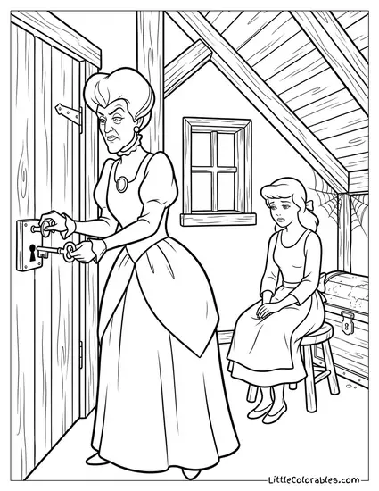 Lady Tremaine Locking Cinderella in the Attic Coloring Page