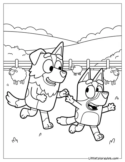 Mackenzie the Border Collie Herding Bluey Coloring Page