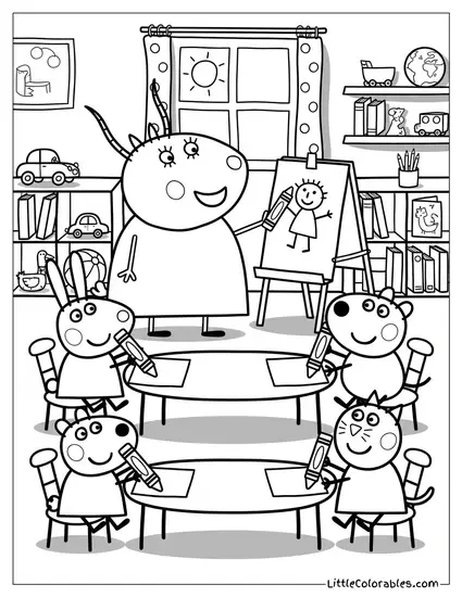 Madame Gazelle Teaching the Playgroup Coloring Page