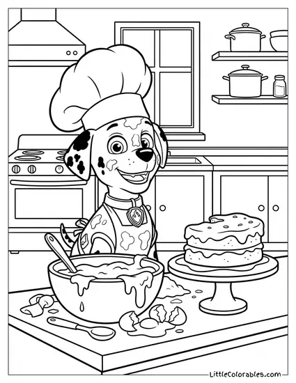 Marshall Baking a Cake and Making a Mess PAW Patrol Coloring Page