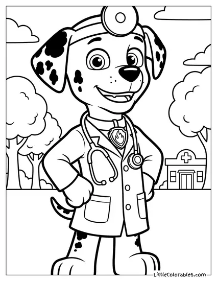 Marshall Dressed as a Dalmatian Doctor PAW Patrol Coloring Page