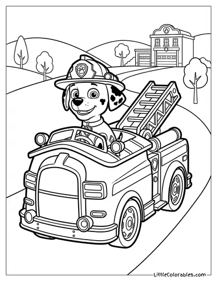 Marshall Driving His Fire Truck PAW Patrol Coloring Page