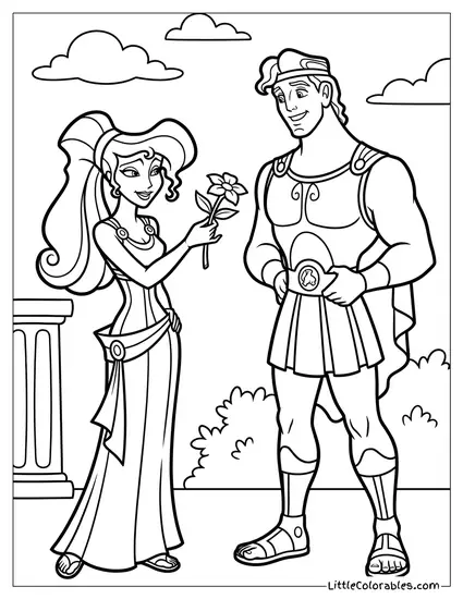 Megara Holding a Flower for Hercules Coloring Page