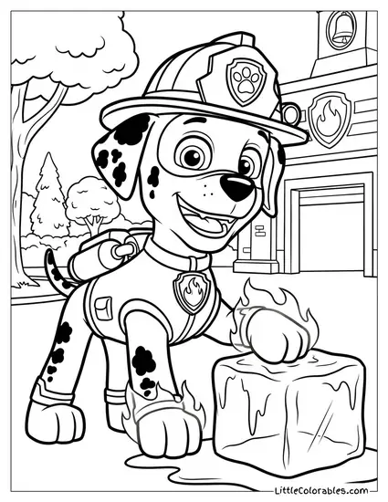 Mighty Pups Marshall Using Heat Paws PAW Patrol Coloring Page