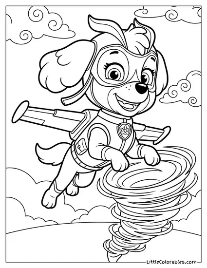 Mighty Pups Skye Using Whirlwind Power PAW Patrol Coloring Page