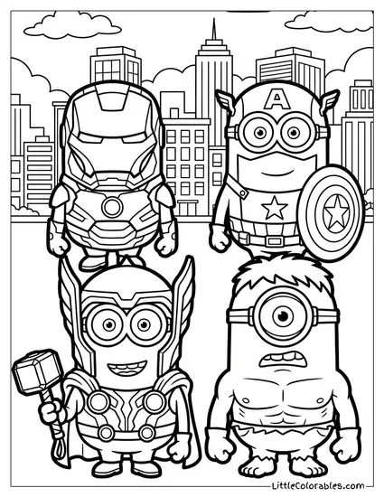 Minions Dressed as the Avengers Coloring Page