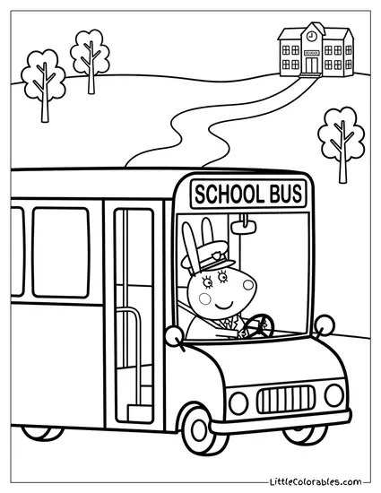 Miss Rabbit Driving the School Bus Coloring Page