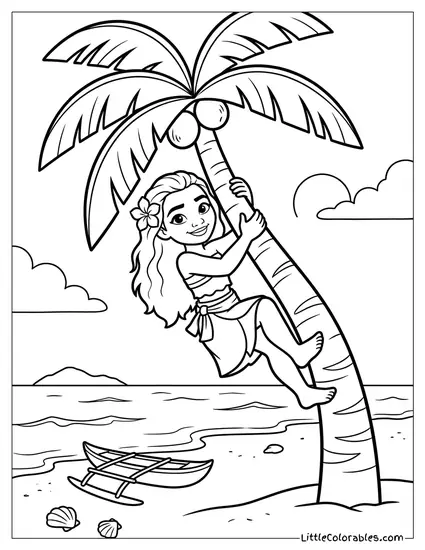 Moana Climbing a Coconut Tree Coloring Page