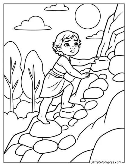 Moana Climbing a Mountain Coloring Page