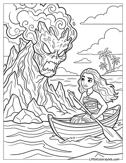 Moana Facing Te Ka the Lava Monster Coloring Page