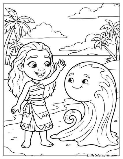 Moana Greeting the Ocean Spirit Coloring Page