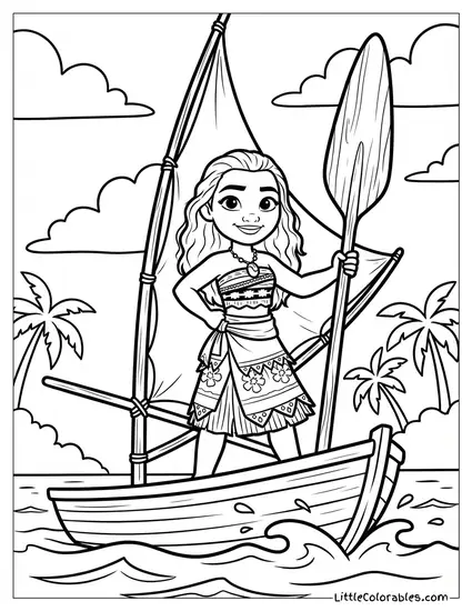 Moana Holding Her Oar Ready to Sail Coloring Page