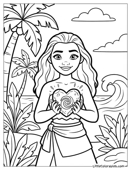 Moana Holding the Heart of Te Fiti Coloring Page
