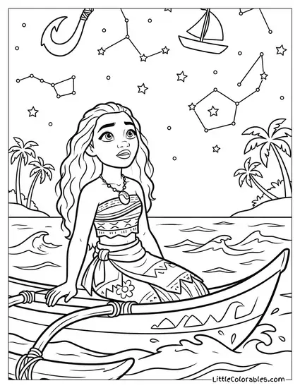 Moana Looking at the Constellations Coloring Page