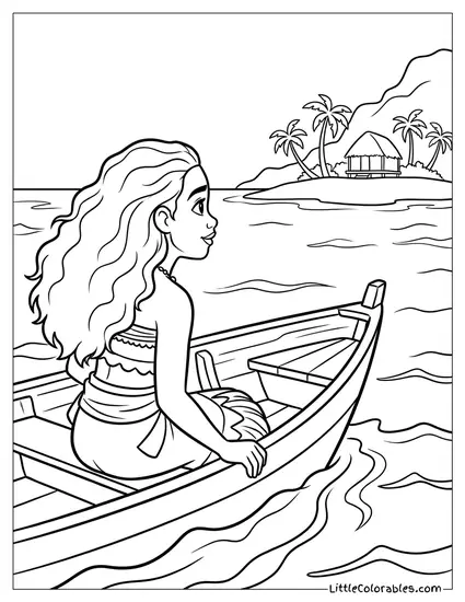 Moana Looking at the Island from the Sea Coloring Page