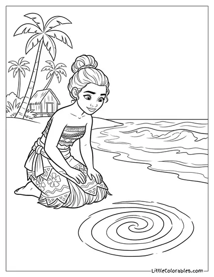 Moana Looking at the Spiral Symbol Coloring Page