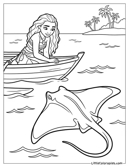 Moana Looking at the Stingray Spirit Coloring Page