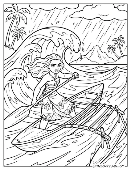 Moana Looking Determined in a Storm Coloring Page