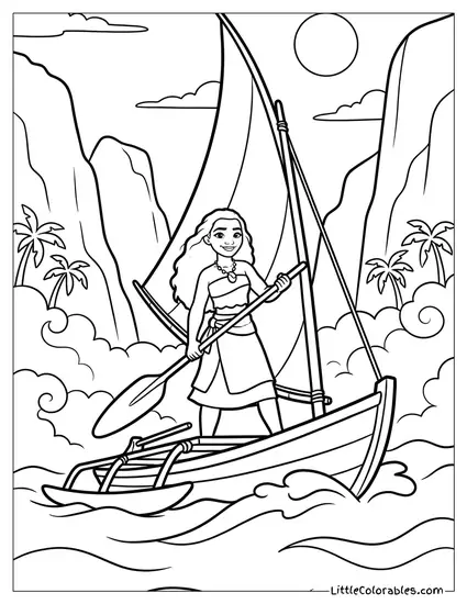 Moana Sailing into the Mist Coloring Page
