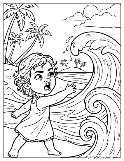 Moana Shouting to the Ocean Coloring Page
