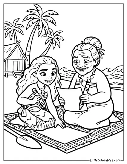 Moana Sitting with Grandma Tala Coloring Page