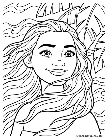 Moana Smiling Close-Up Portrait Coloring Page