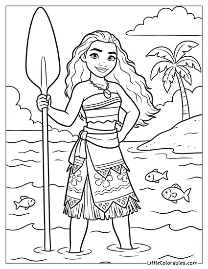 Moana Standing in the Water Coloring Page