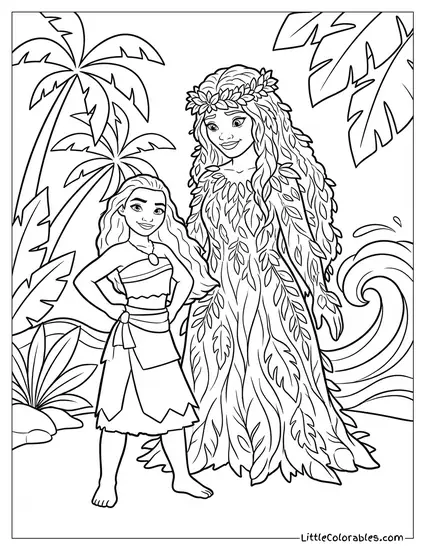 Moana Standing with Te Fiti Coloring Page