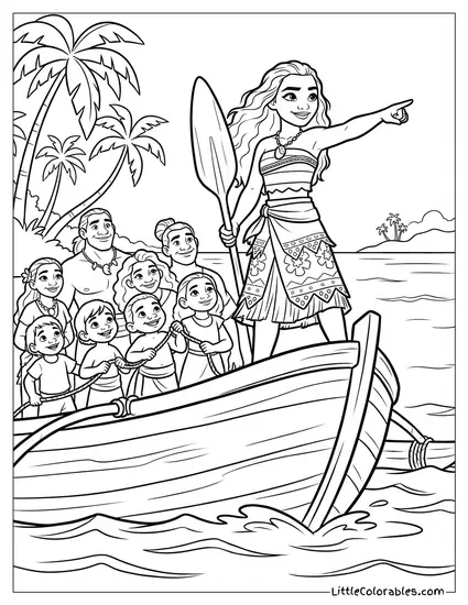 Moana Teaching Her People to Sail Coloring Page