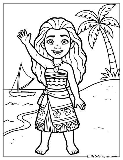 Moana Waving Goodbye Coloring Page