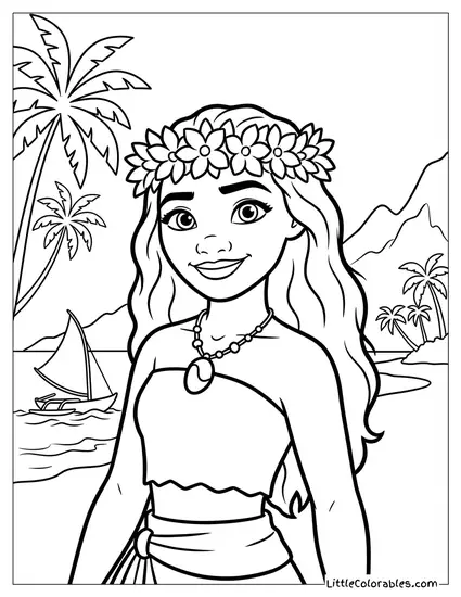 Moana Wearing a Flower Crown Coloring Page