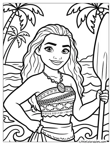 Moana Wearing Her Ceremonial Necklace Coloring Page