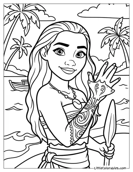 Moana with a Manta Ray Tattoo Design Coloring Page